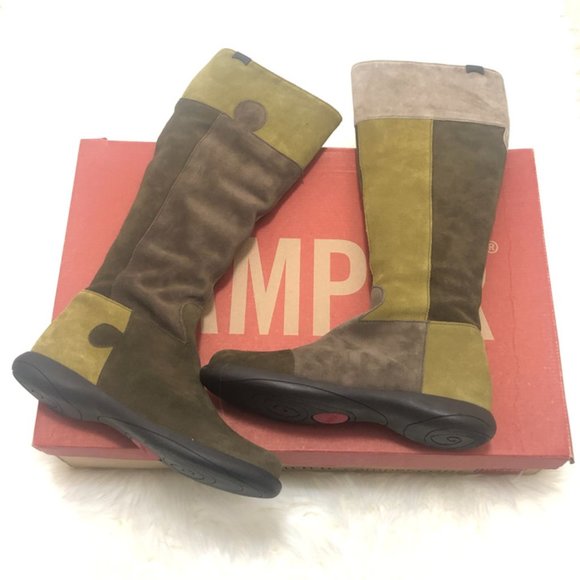 ✨HOST PICK✨ Camper Twins Puzzle Kaki Suede Tall Boots - Size 6 - Picture 2 of 12